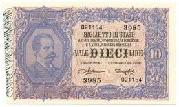 10 LIRE BIGLIETTO DI STATO EFFIGE UMBERTO I 19/05/1923 FDS-/FDS - Otros