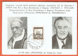 31P- Doc Citta Del Vatican 1940 - Audience Du Pape Pie XII A Myron C.Taylor Représentant Le Président Franklin Rooseveld - Covers & Documents
