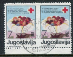 YUGOSLAVIA 1987 Red Cross Week Tax 7 D. Pair Imperforate Between, Cancelled.  Michel ZZM 127 - Sin Dentar, Pruebas De Impresión Y Variedades