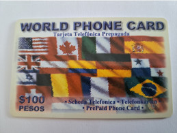 MEXICO $ 100 PESOS   PREPAID WORLD FONE WORLD/ THICK CARD    /  FLAGS      ** 13962** - Mexiko