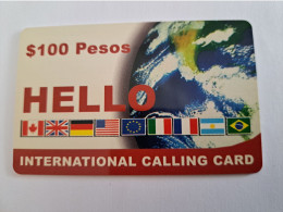 MEXICO $ 100 PESOS   PREPAID WORLD FONE WORLD/ THICK CARD    /  FLAGS      ** 13964** - Mexiko