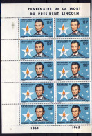 Dahomey (1965) - Centenaire De La Mort D'Abraham Lincoln En Feuillet - Neufs** - MNH - Bénin – Dahomey (1960-...)