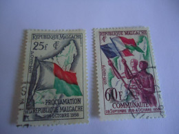 MALGASE MADAGASCAR  USED  STAMPS  2 ANNIVERSARIES  FLAGS  1958 - Madagascar (1960-...)