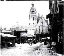 91 LIMOURS / PLACE DE L EGLISE / JOUR DE MARCHE / DEBUT 20 EME  / PLAQUE DE VERRE PHOTO STEREO / - Limours