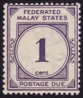 FEDERATED MALAY STATES FMS 1924 Postage Due 1c Sc#J1 MH-Toned Gum @TD13 - Federated Malay States