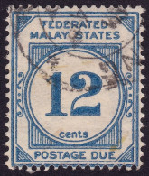 FEDERATED MALAY STATES FMS 1924 Postage Due 12c Sc#J6 USED @TD4 - Federated Malay States