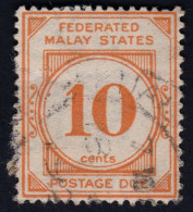 FEDERATED MALAY STATES FMS 1924 Postage Due 10c Sc#J5 USED @TD20 - Federated Malay States