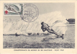 SPORTS, WATER SKIING, VICHY WORLD CHAMPIONSHIPS, CM, MAXICARD, CARTES MAXIMUM, 1963, FRANCE - Ski Náutico