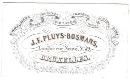 Belgique "Carte Porcelaine" Porseleinkaart, J. F. Pluys - Bosmans, Soieries, Cravates, Bruxelles, Dim:90 X53mm - Porcelana