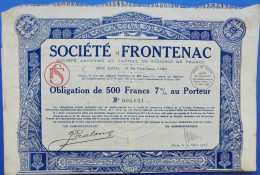 Société Frontenac, Obligation De 500 Francs, 1928 - Banque & Assurance