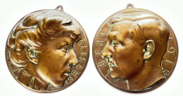 2 Plaquettes En Bronze  Albert Et Elisabeth. Léon Vogelaar. Propriété Frey Frères. Vendu Au Bénéfice Des Orphelins. - Monarquía / Nobleza