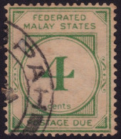 FEDERATED MALAY STATES FMS 1926 Postage Due 4c Sc#J3 USED @TD29 - Federated Malay States