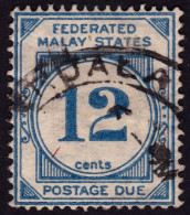FEDERATED MALAY STATES FMS 1924 Postage Due 12c Sc#J6 USED @TD22 - Federated Malay States