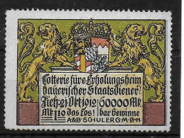Bayern 1912 Geld Lotterie Wappen Werbemarke Propaganda Spendenmarke Cinderella - Vignettes De Fantaisie