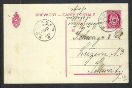 NORVEGE Ca.1914: CP Entier De 10o. De Notodden Pour Lucerne (Suisse) - Postal Stationery