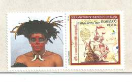 BRAZIL 2000 OFFICIAL COMEMORATTIVE STAMP WITH PERSONALIZED VIGNET NATIVE INDIAN - FIRST MODEL - NEW MINT - Gepersonaliseerde Postzegels