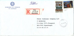 Norway Registered Cover Sent To Denmark Oslo 2-5-1995 (from The Embassy Of Greece Oslo) - Brieven En Documenten