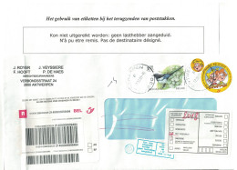 TP Oiseau Buzin + Stampilou S/L. Recommandée > Antwerpen 2 Obl. Verso + 2 Labels Kon Niet Uitgereikt Worden & Niet Afg.. - Storia Postale