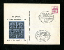 "BUNDESREPUBLIK DEUTSCHLAND" 1980, Privatganzsachenumschlag "125 Jahre Bremer Briefmarken", SSt. "Bremen" (17658) - Private Covers - Used