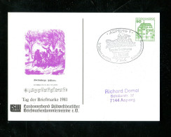 "BUNDESREPUBLIK DEUTSCHLAND" 1981, Privatpostkarte "Wuerttemberger Postlieder" SSt. "Asberg" (17673) - Postales Privados - Usados