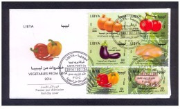 2014- Libya- Vegetables Sheetlet Of 6 Stamps- FDC - Legumbres