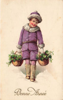 Enfant * Cpa Illustrateur * Jeune Homme Portant Des Paniers De Houx * Bonne Année * Kid - Sonstige & Ohne Zuordnung