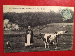 Cpa écrite En 1906, Destinataire Demeurant à Bergerac 24, Types Du Centre, Gardeuse De Vaches, Animée - Limousin