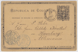 PANAMA / COLOMBIAN Postal Agency - 1893 - 2c Postal Card Via French Paquebot "St.-Laurent" (Line D) To Hamburg - Scarce - Panamá