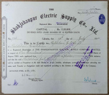 BRITISH INDIA 1951 THE SHAHJAHANPUR ELECTRIC SUPPLY COMPANY LIMITED, ELECTRICITY....SHARE CERTIFICATE - Electricité & Gaz