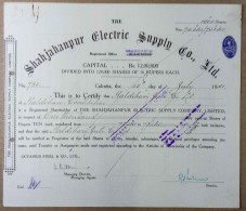 BRITISH INDIA 1951 THE SHAHJAHANPUR ELECTRIC SUPPLY COMPANY LIMITED, ELECTRICITY....SHARE CERTIFICATE - Electricidad & Gas