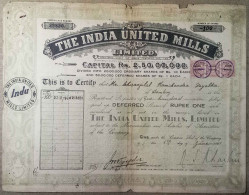 INDIA 1951 THE INDIA UNITED MILLS LIMITED, TEXTILE INDUSTRY.....SHARE CERTIFICATE - Tessili