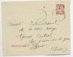 FRANCE IRIS 1FR50 N° 652 SEUL LETTRE CHATEAUVIEUX 1945 POUR CROIX ROUGE GENEVE - 1939-44 Iris