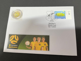 13-7-2023 (2 S  4) Yellow $ 2.00 Women's Football  World Cup - Coloured Coin 2023 On Cover (released 19-7-2023) - 2 Dollars