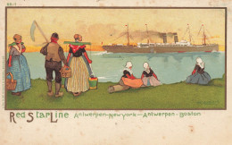 RED STAR LINE Antwerpen New York Anvers Boston * CPA Publicitaire Illustrateur * Bateau Paquebot Red Star Line - Steamers