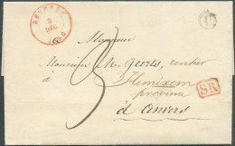 LAC De BRUXELLES Le 1 Décembre 1840 Et Acheminée Par BEVEREN (càd Du 3 Déc.) + Boîte Rurale U Et Griffe Encadrée Rouge S - 1830-1849 (Belgique Indépendante)