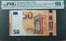 50 EURO SPAIN 2017 LAGARDE V027A1 VC SC FDS UNC. PERFECT PMG 66 EPQ - 50 Euro