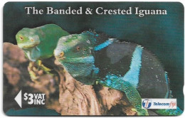 Fiji - Tel. Fiji - Iguanas - Banded & Crested Iguana - 19FJB (Crossed Ø), 1996, 3$, Used - Fiji