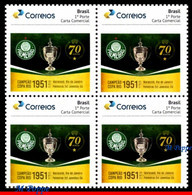 Ref. BR-V2021-51-Q BRAZIL 2021 FOOTBALL SOCCER, PALMEIRAS, WORLD CHAMPION, IN 1951, FAMOUS TEAM, PB-192, BLOCK MNH 4V - Clubs Mythiques