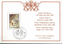 Wenskaart Joyeux Noel Et Heureuse Annee 1992 Speciale Afstempeling 1991 - Cartes Commémoratives