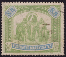 FEDERATED MALAY STATES FMS 1906 $5 Sc#36 Wmk.MCA - Fiscal Used @TE259 - Federated Malay States