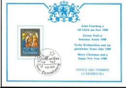 Wenskaart Joyeux Noel Et Heureuse Annee 1988 Speciale Afstempeling 1987 - Tarjetas Conmemorativas
