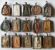 SET OF 15 THAI BUDDHIST BLESSED MEDALLION CLAY AMULETS - Countries