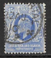 K.U.T..." EAST AFRICA & UGANDA.."....KING EDWARD VII...(1901-10..)...." 1907.."....15c.....SG39....CDS......VFU. - East Africa & Uganda Protectorates