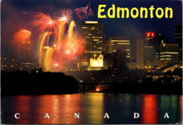 Canada Edmonton Skyline At Night With Fireworks Display - Edmonton