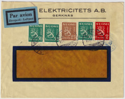 FINLAND - 1940 - Facit F150, 3xF180 & F201 On Censored Air Mail Cover From KIRKIEMI / GERKNÄS - Lettres & Documents