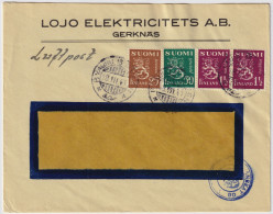 FINLAND - 1940 - Facit F15, F180 & 2xF156 On Censored Air Mail Cover From KIRKIEMI / GERKNÄS - Storia Postale