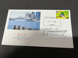 14-7-2023 (2 S 9) Cruise Ship Cover - DPacific Sun (signed By Captain) (2007) - 9 Of 11 - Other (Sea)