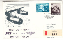 Liechtenstein - Lettre Recom De 1965 - Oblit Vaduz - 1 Er Vol SAS Zurich Oslo - - Cartas & Documentos