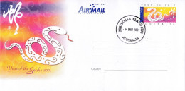 Australia, 2001, Jahr Der Schlange, Stempel: Christmas Island, Year Of The Snake, Stamp: Christmas Island; AIR MAIL; - Postwaardestukken