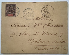 "ILE DES PINS 1895" Lettre Affr. Type Groupe>Chalon S. Saône, TB (Nouvelle-Calédonie Cover Pine Trees - Cartas & Documentos
